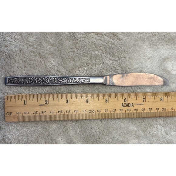 6 Vintage National Stainless Korea Butter Knives With Floral Design Handles 8.2" - Picture 5 of 5